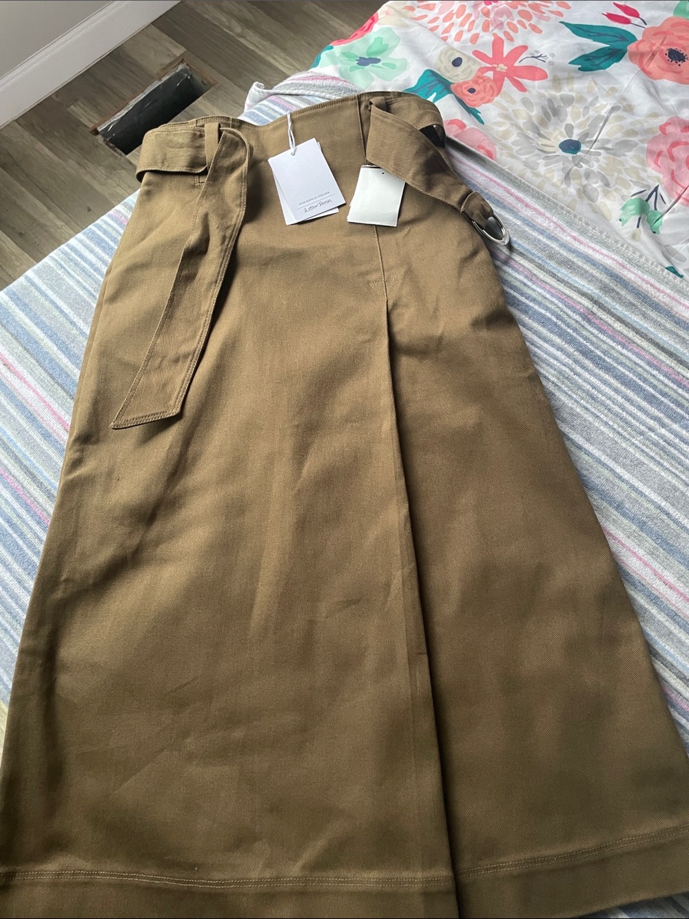 & Other Stories Olive Brown Midi A-Line Skirt with D-Ring Belt